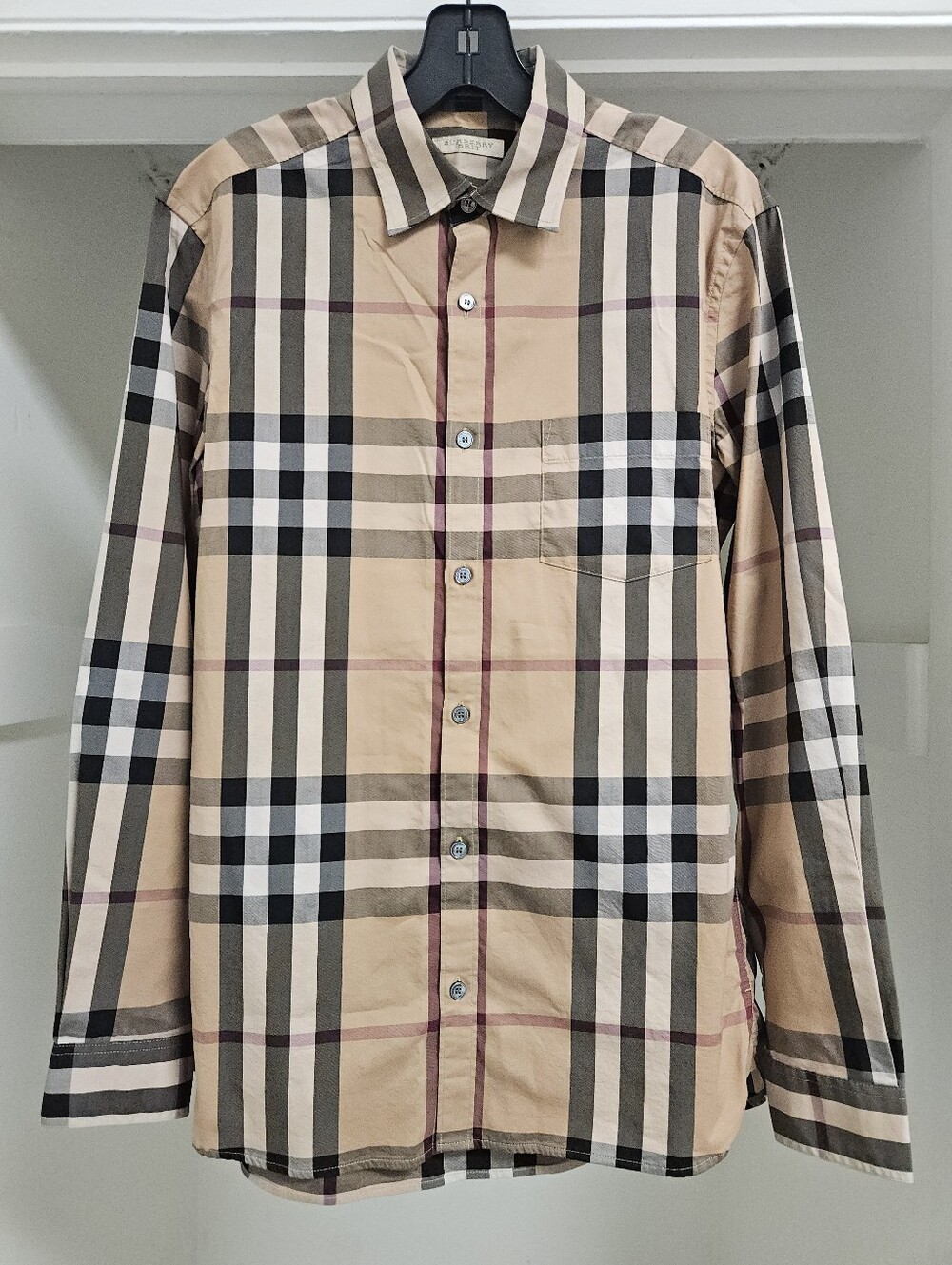 BURBERRY BRIT LARGE NOVA CHECK  PLAID BUTTON DOWN LONG SLEEVE  SHIRT SMALL
